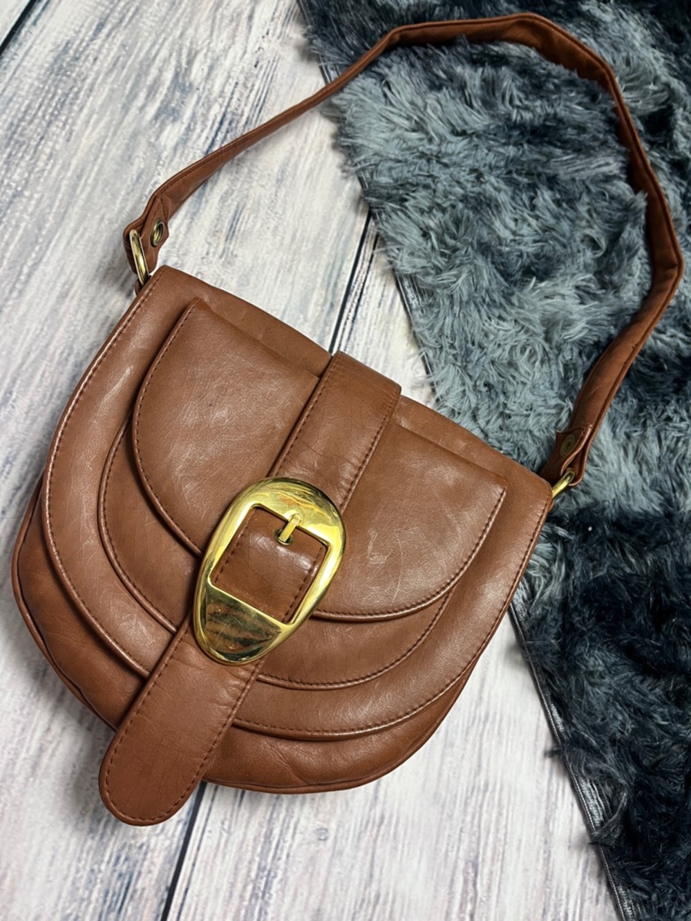 Vintage 70’s Tano of Madrid Brown Leather Saddle-Style Shoulder Bag